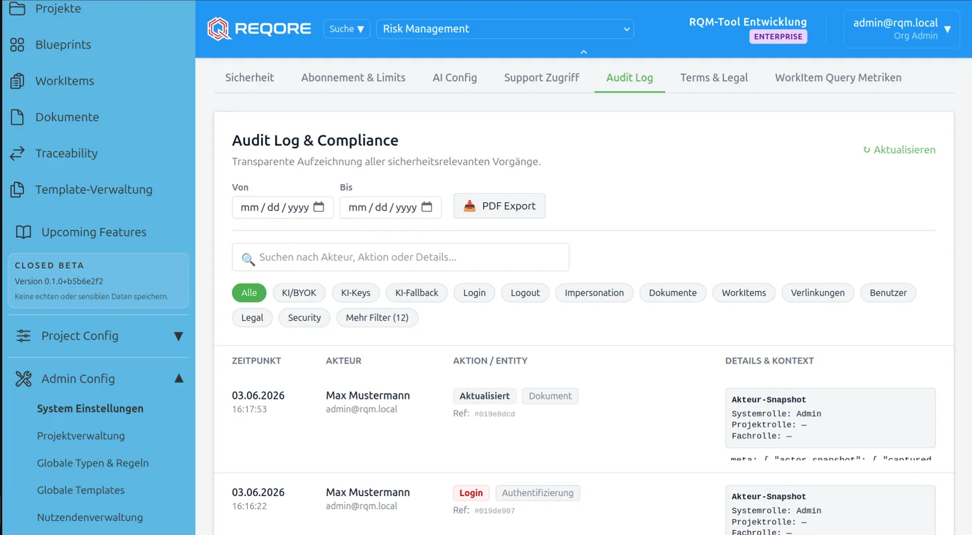 Audit Log – Nachvollziehbare Aufzeichnung aller sicherheitsrelevanten Vorgänge