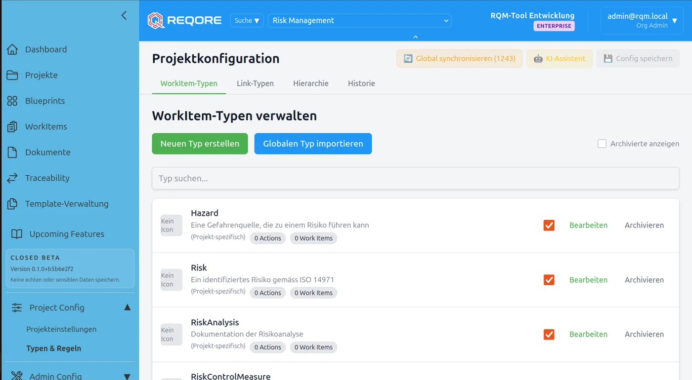 Projektkonfiguration – WorkItem-Typen und Hierarchien verwalten